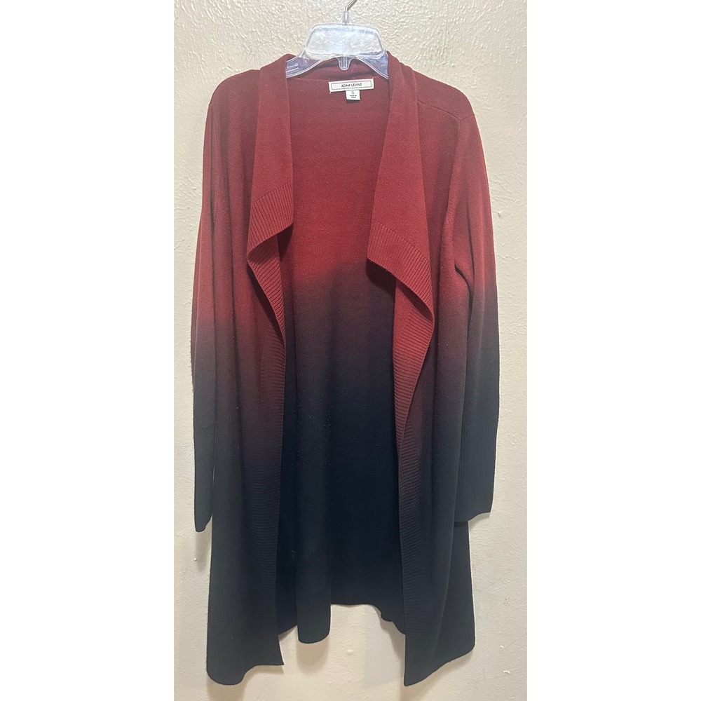 Adam Levine Womens Cardigan Ombre Red to Black Open Front Knit Sweater Small‎